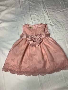 12m Rosy Satin Bow Embroidered Dress for Girls